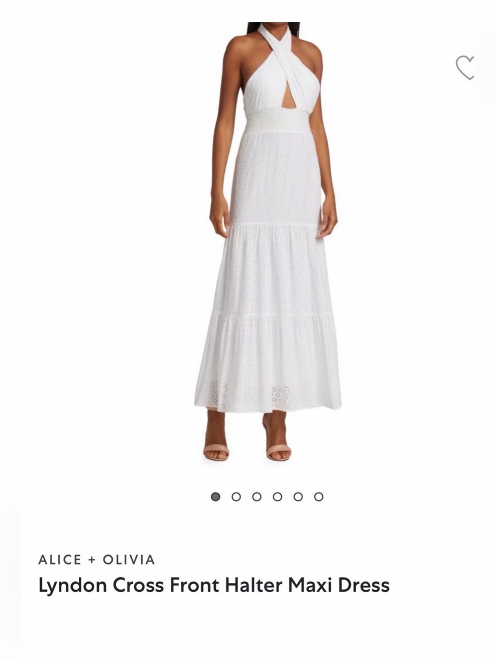 Alice + Olivia White Cross-Front Halter Maxi dress. Has makeup stains